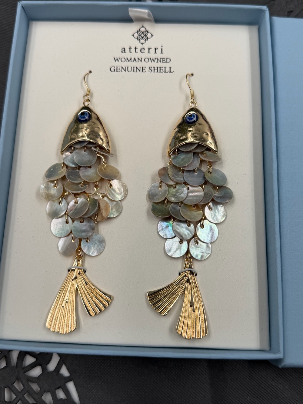 atterri genuine shell fish drop earrings coastal beach jewelry
